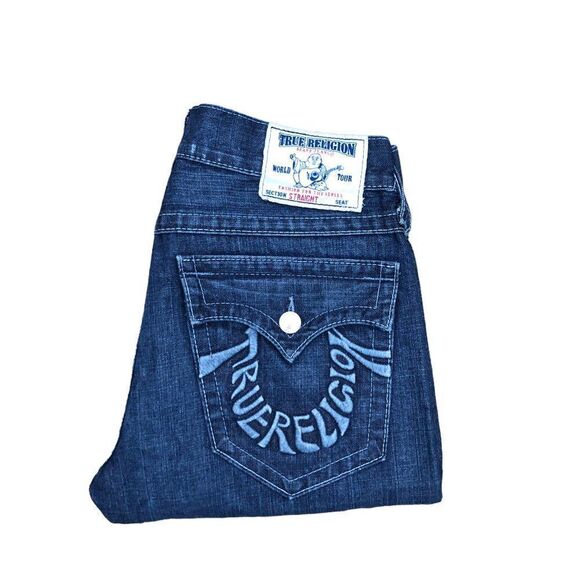 Vintage True Religion Jeans Size 32 STRAIGHT Embroidered Horseshoe Blue - Picture 12 of 12